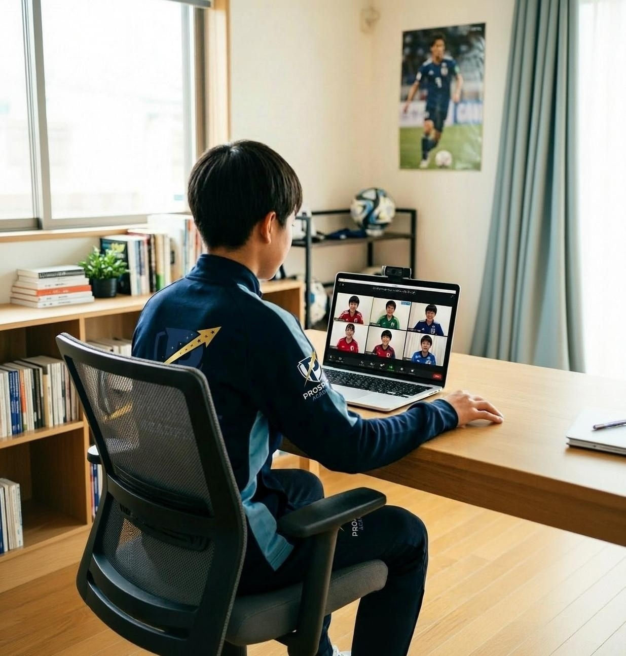 オンライン授業を受ける中学生