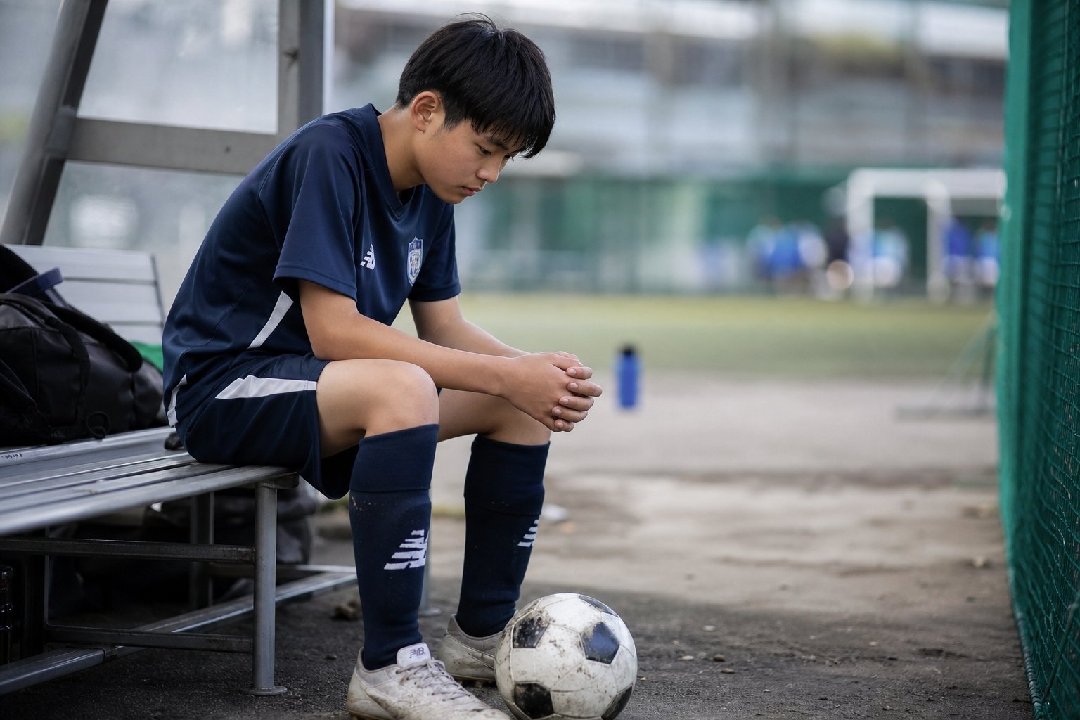 考え込む中学生サッカー選手